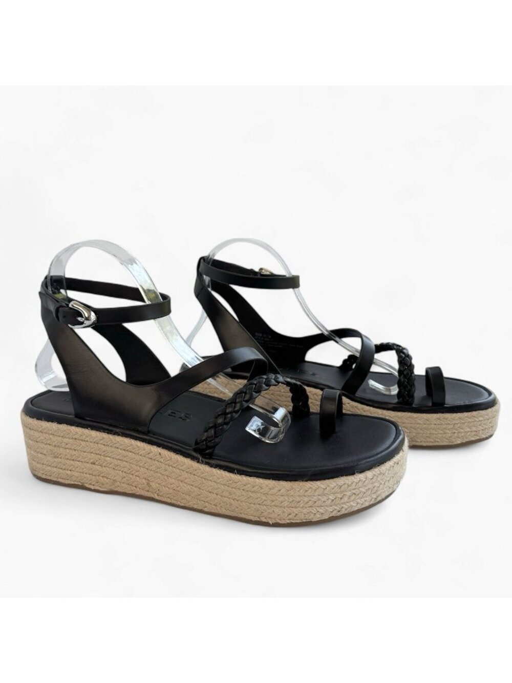Aerosoles Dolly Sandals Womens 11 M Black Leather Strappy Jute Flat Platform